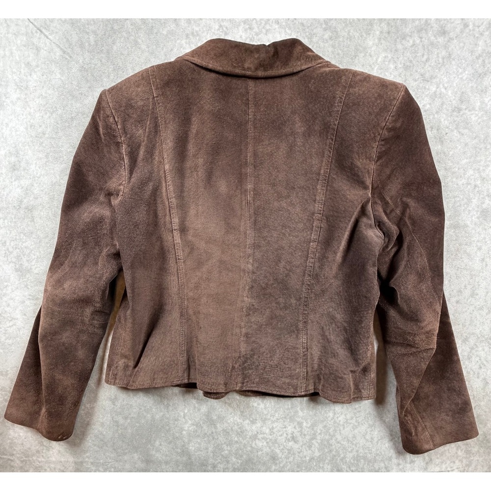 IE Petite Womens Large Jacket Suede Leather Brown Button Front Blazer - Picture 2 of 10